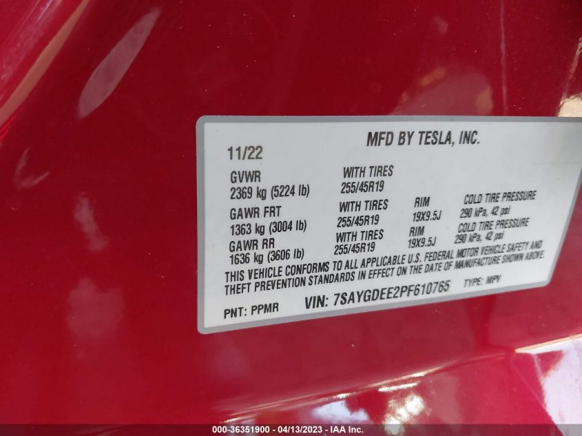 2023 TESLA MODEL Y LONG RANGE - 7SAYGDEE2PF610765