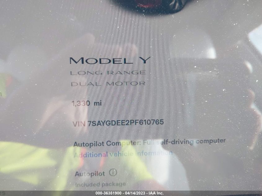 2023 TESLA MODEL Y LONG RANGE - 7SAYGDEE2PF610765