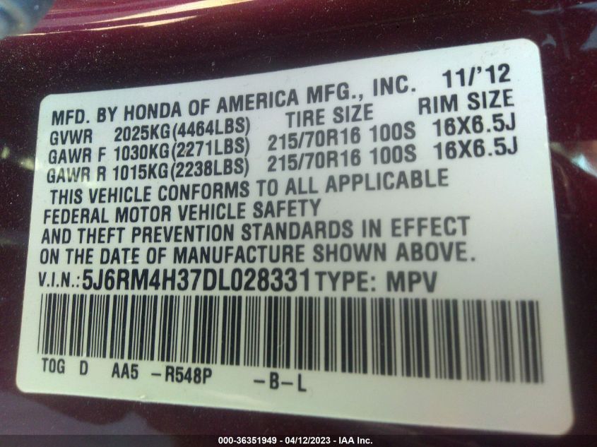 2013 HONDA CR-V LX - 5J6RM4H37DL028331