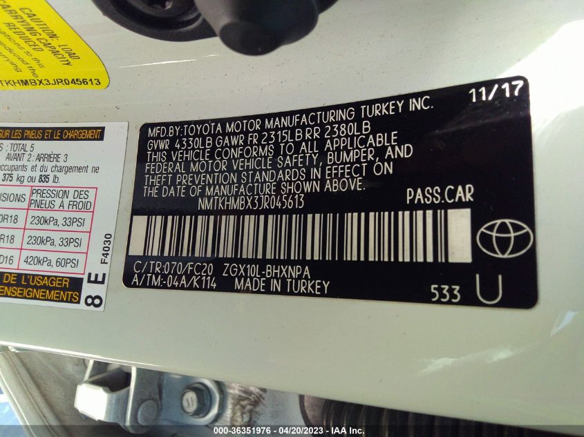 2018 TOYOTA C-HR XLE - NMTKHMBX3JR045613