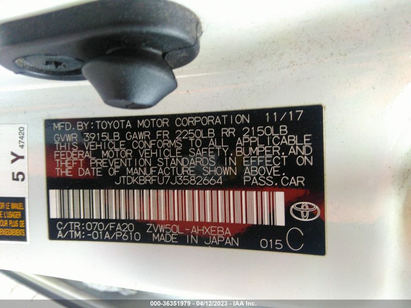 2018 TOYOTA PRIUS TWO/TWO ECO/THREE - JTDKBRFU7J3582664