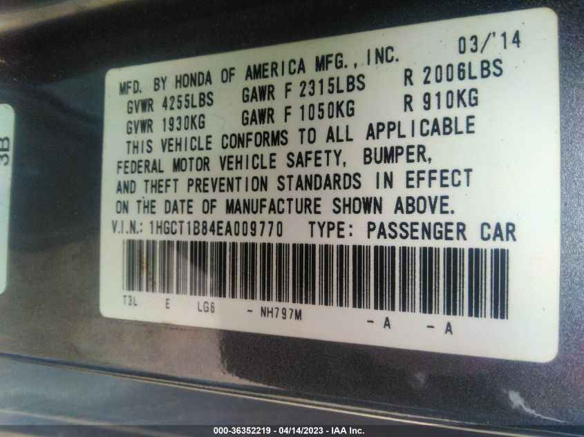 2014 HONDA ACCORD COUPE EX-L - 1HGCT1B84EA009770