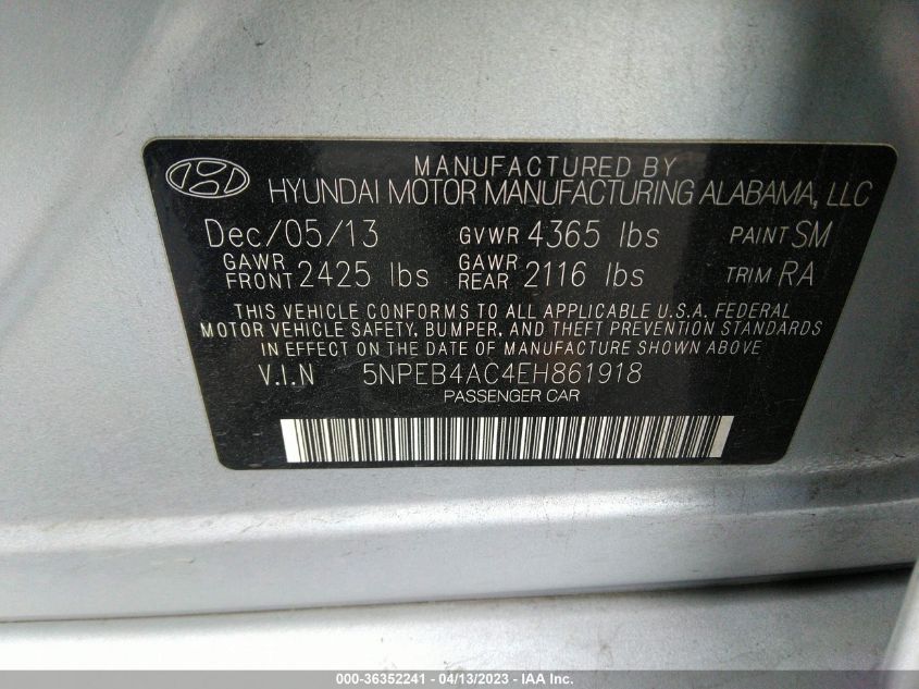 2014 HYUNDAI SONATA GLS - 5NPEB4AC4EH861918