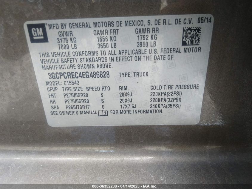 2014 CHEVROLET SILVERADO 1500 LT - 3GCPCREC4EG486828