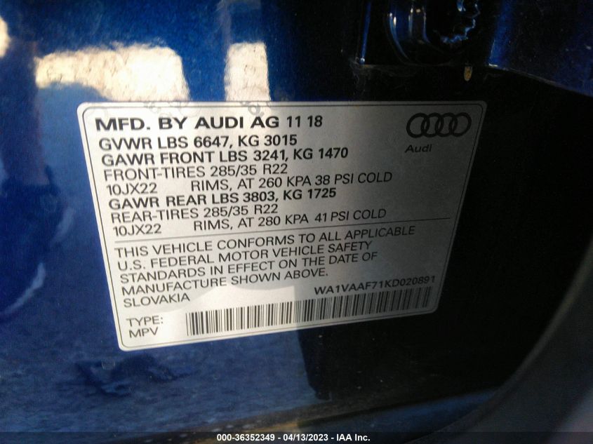 2019 AUDI Q7 PRESTIGE - WA1VAAF71KD020891