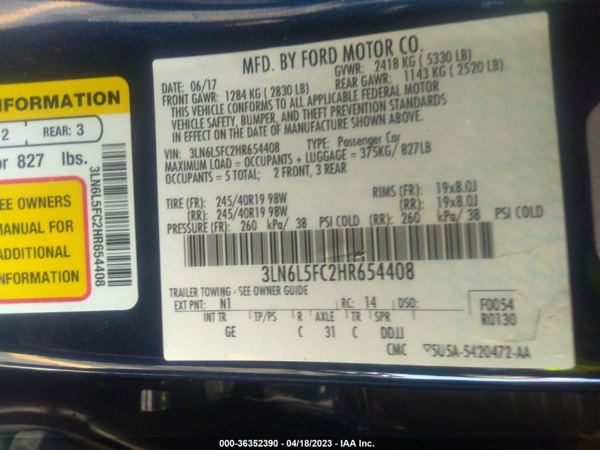 2017 LINCOLN MKZ RESERVE - 3LN6L5FC2HR654408