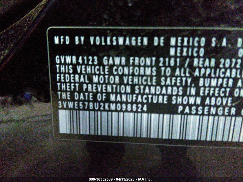 VIN 3VWE57BU2KM098624 2019 VOLKSWAGEN JETTA SEL