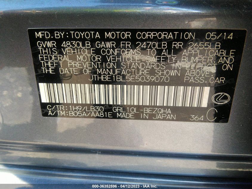 2014 LEXUS GS 350 - JTHBE1BL5E5039070