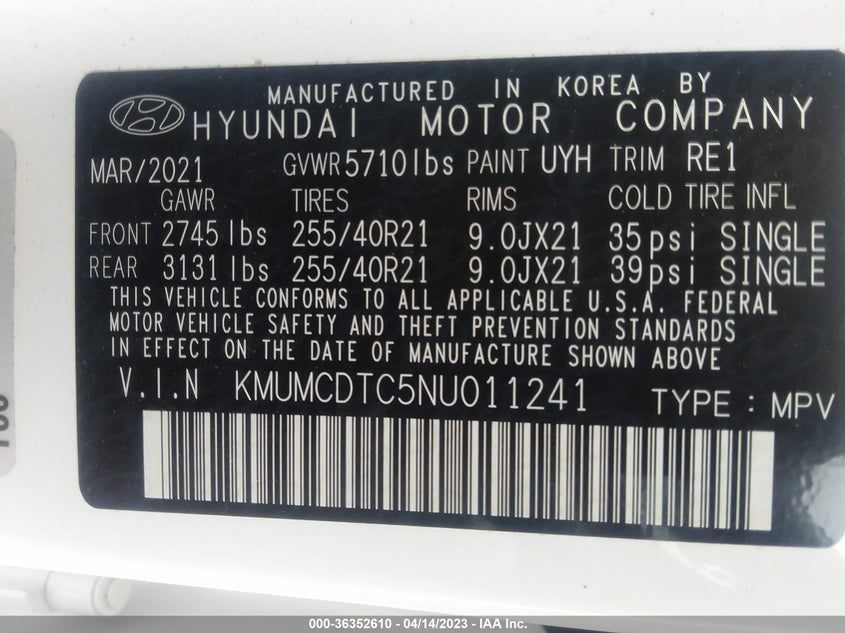 VIN KMUMCDTC5NU011241 2022 GENESIS GV70 3.5T SPORT