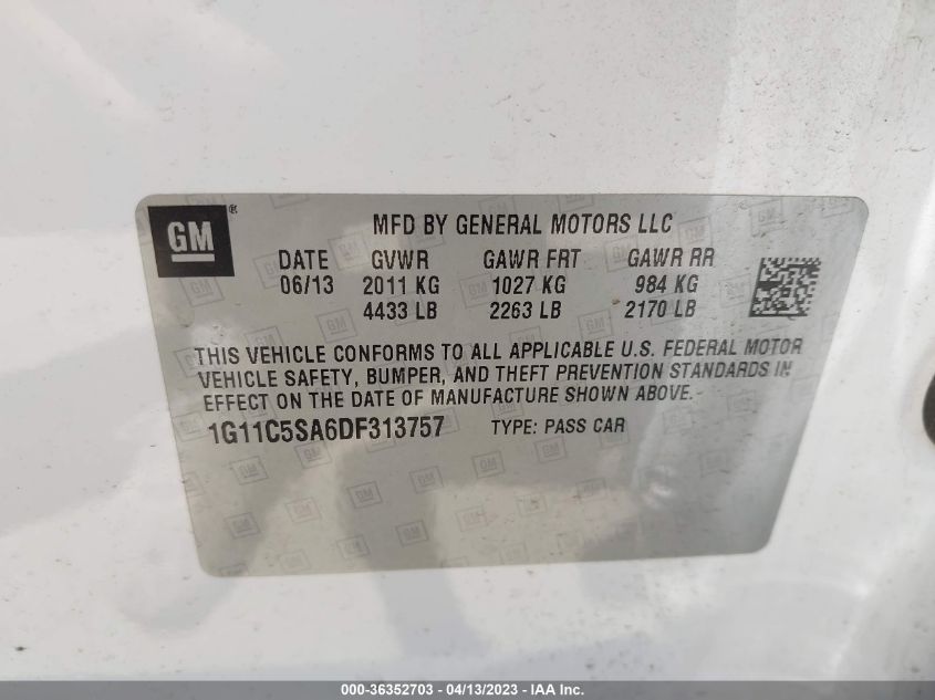 2013 CHEVROLET MALIBU LT - 1G11C5SA6DF313757