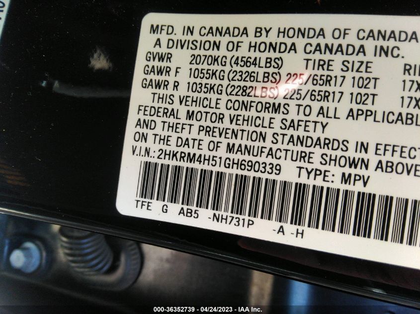 2016 HONDA CR-V EX - 2HKRM4H51GH690339