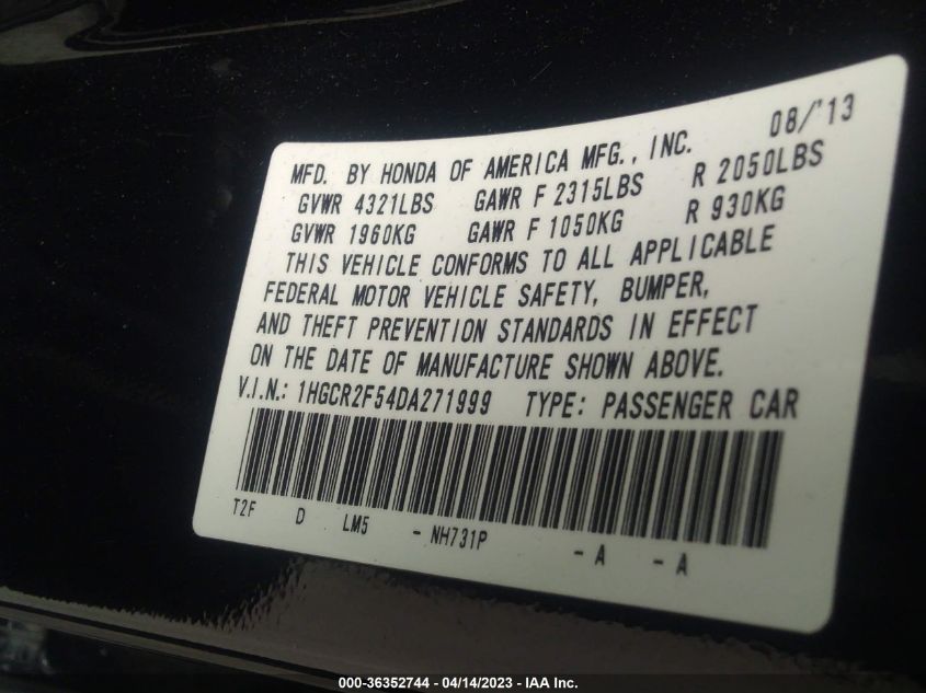 2013 HONDA ACCORD SDN SPORT - 1HGCR2F54DA271999