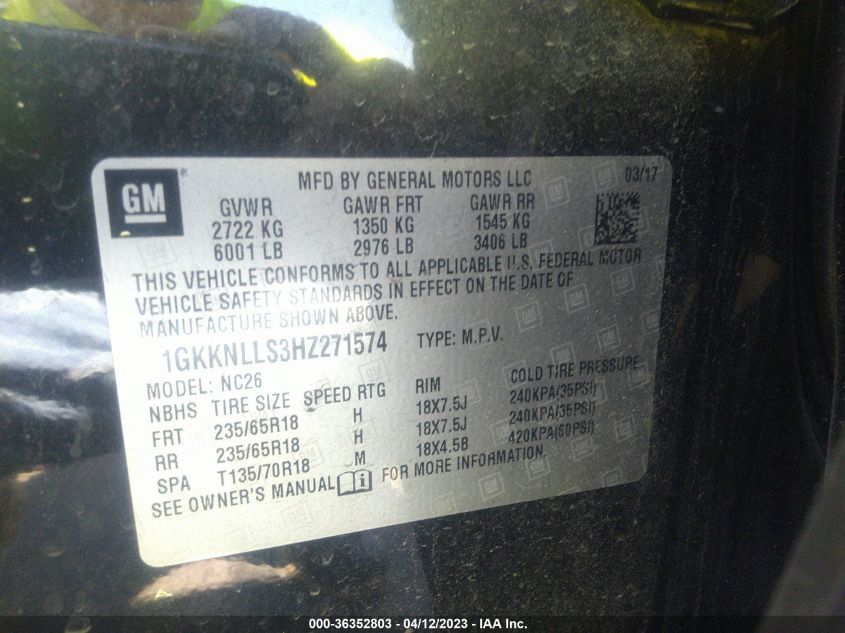 2017 GMC ACADIA SLE - 1GKKNLLS3HZ271574