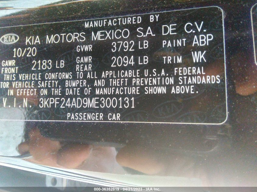 2021 KIA FORTE LXS - 3KPF24AD9ME300131