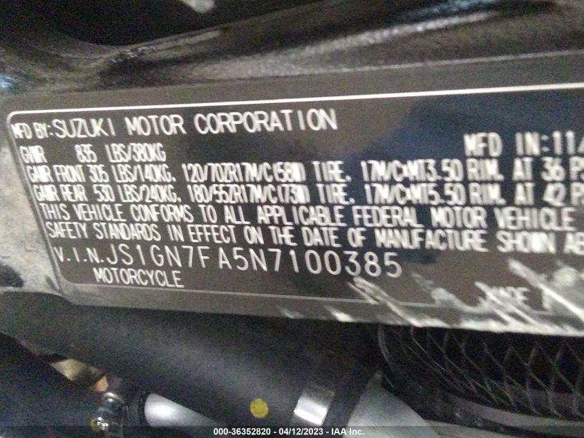 2022 SUZUKI GSX-R600 - JS1GN7FA5N7100385