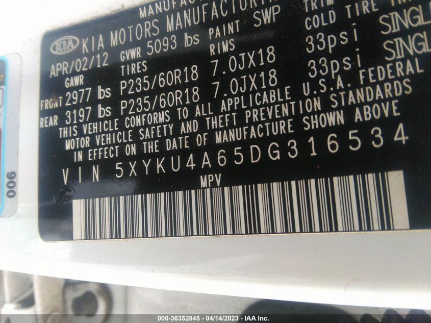 2013 KIA SORENTO EX - 5XYKU4A65DG316534