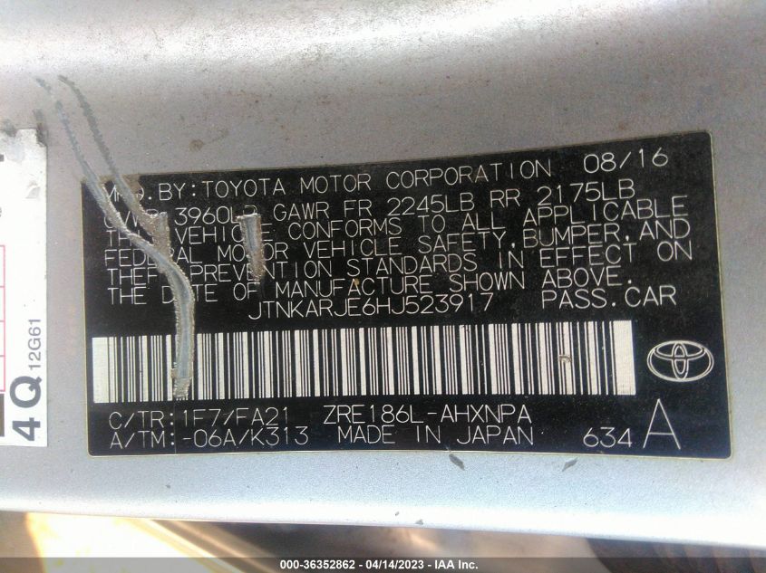 2017 TOYOTA COROLLA IM - JTNKARJE6HJ523917