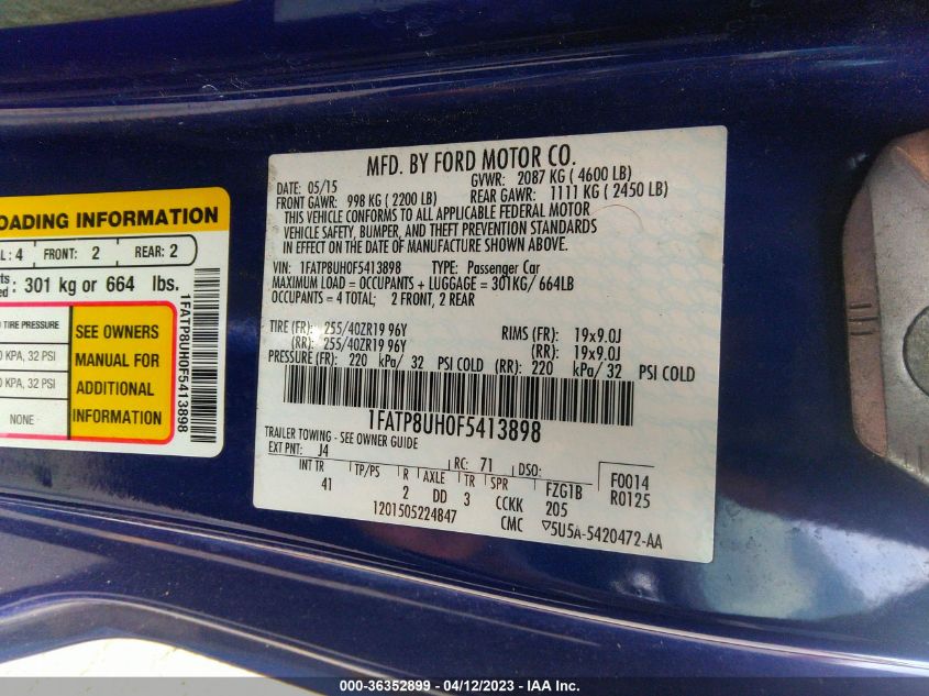 2015 FORD MUSTANG ECOBOOST PREMIUM - 1FATP8UH0F5413898