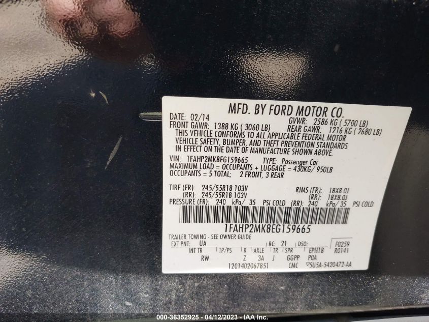 2014 FORD SEDAN POLICE INTERCEPTOR 1FAHP2MK8EG159665