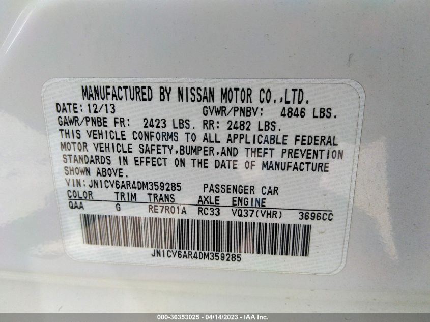 2013 INFINITI G37 SEDAN X - JN1CV6AR4DM359285