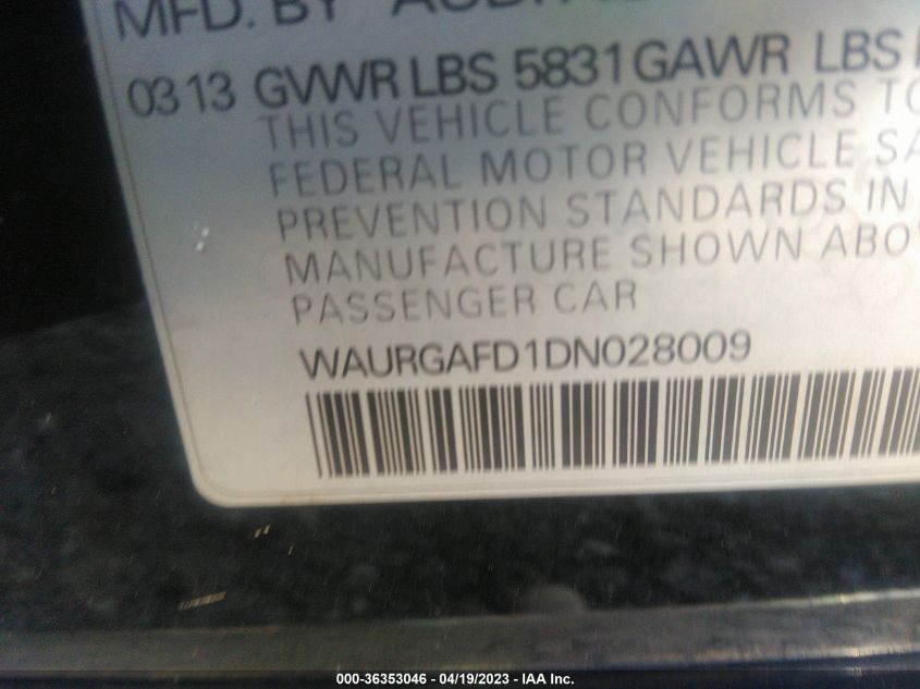 2013 AUDI A8 L 3.0L WAURGAFD1DN028009