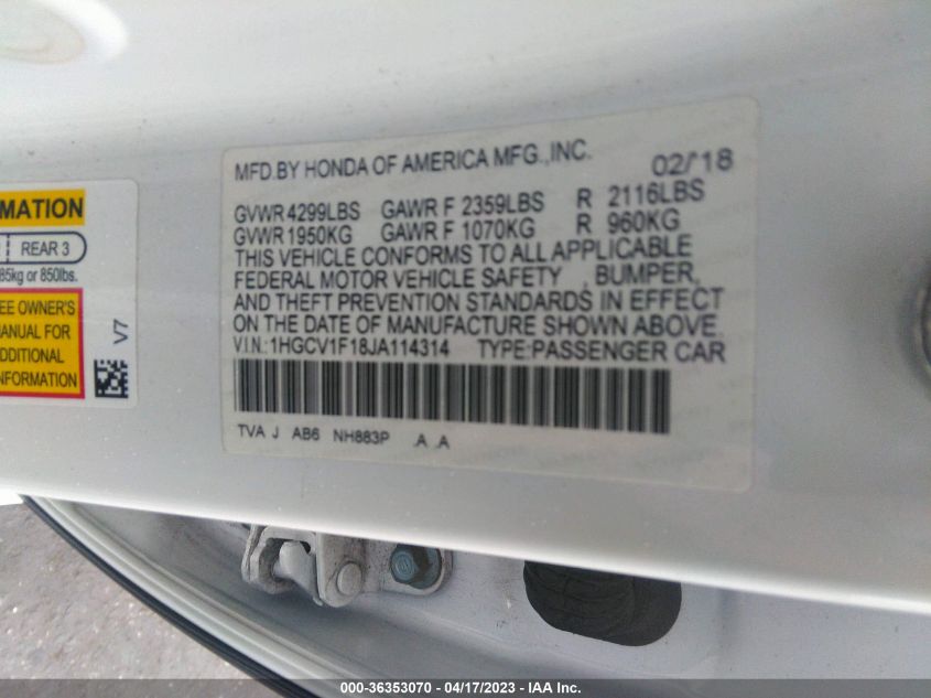 2018 HONDA ACCORD SEDAN LX 1.5T - 1HGCV1F18JA114314