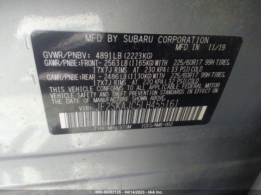 2020 SUBARU FORESTER PREMIUM - JF2SKAJC5LH455161