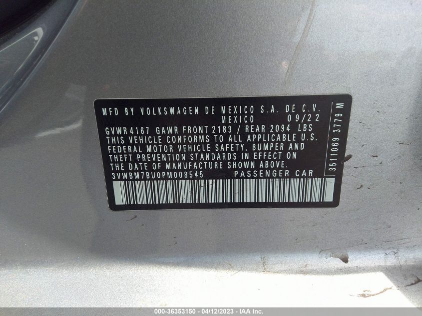 2023 VOLKSWAGEN JETTA SPORT - 3VWBM7BU0PM008545