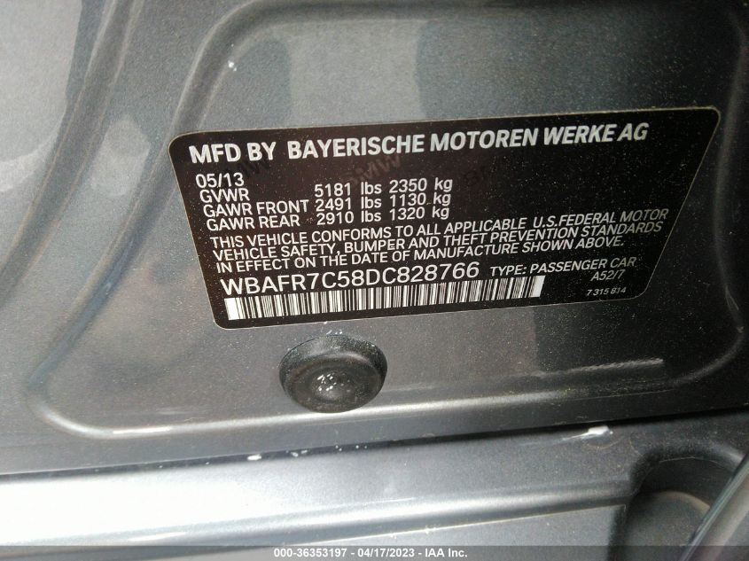 2013 BMW 5 SERIES 535I - WBAFR7C58DC828766