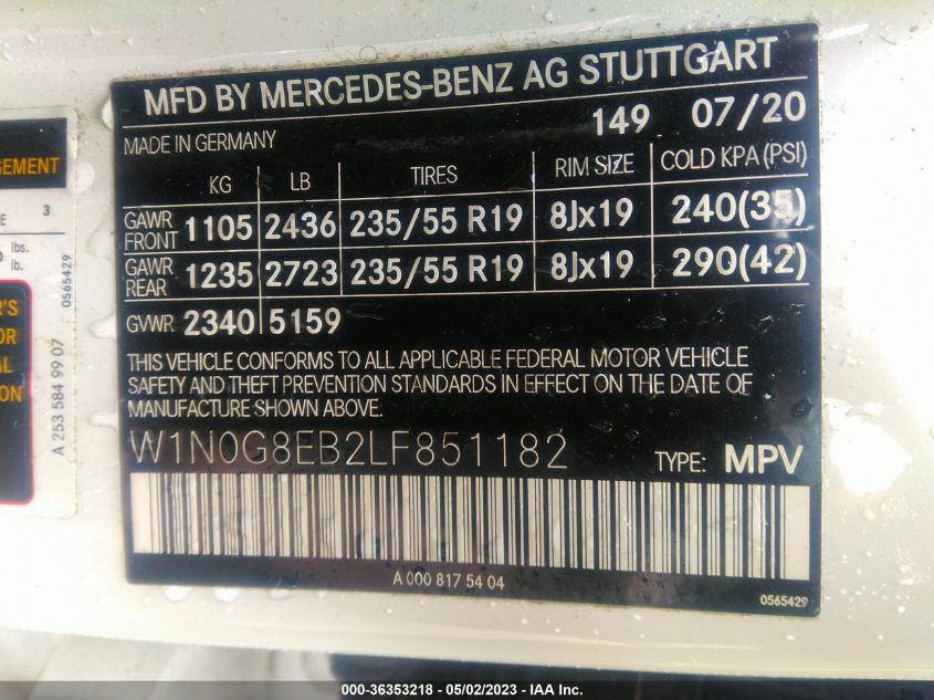 2020 MERCEDES-BENZ GLC GLC 300 - W1N0G8EB2LF851182