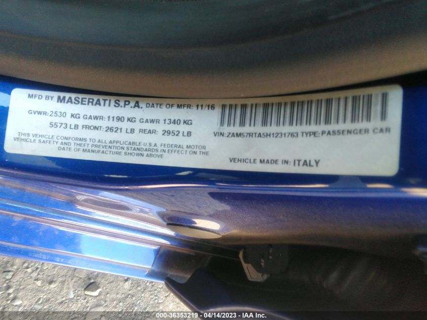 2017 MASERATI GHIBLI S Q4 ZAM57RTA5H1231763