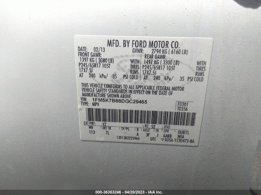 2013 FORD EXPLORER BASE - 1FM5K7B88DGC29465