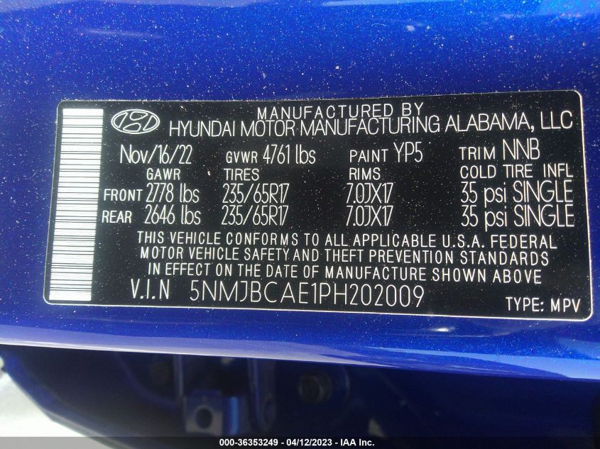 2023 HYUNDAI TUCSON SEL - 5NMJBCAE1PH202009