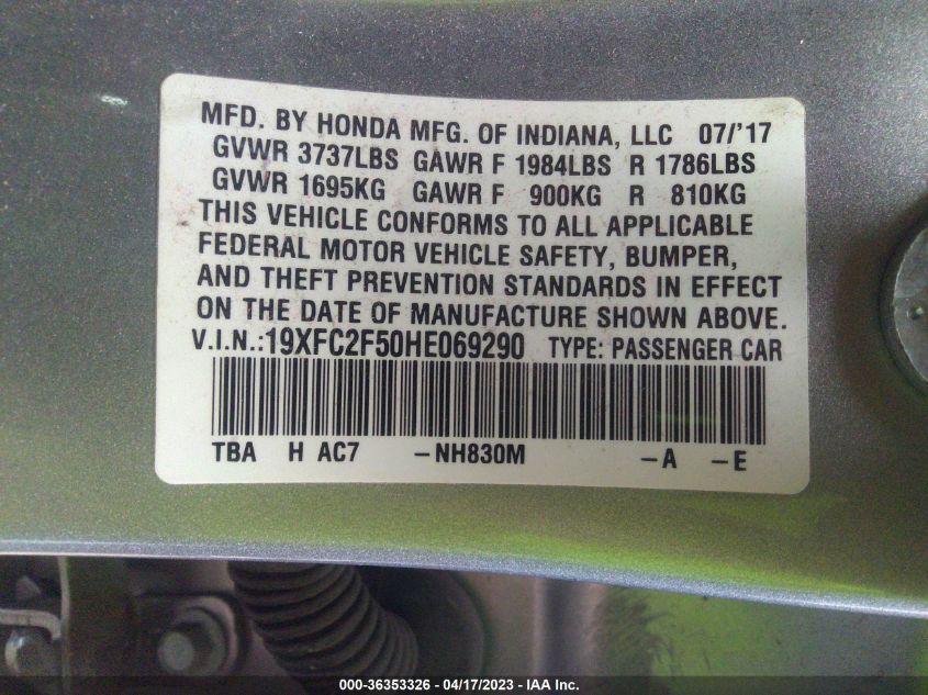 2017 HONDA CIVIC SEDAN LX - 19XFC2F50HE069290