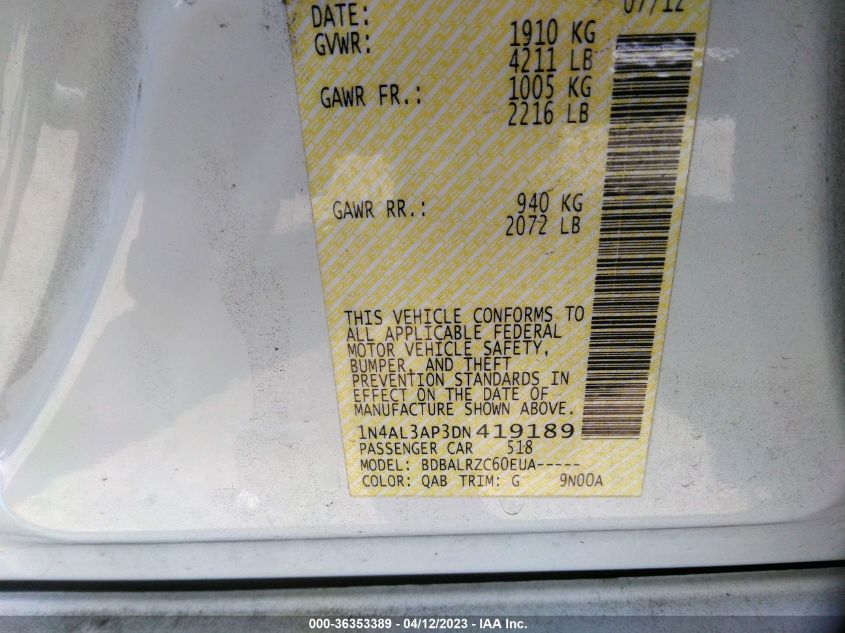 2013 NISSAN ALTIMA 2.5 S - 1N4AL3AP3DN419189