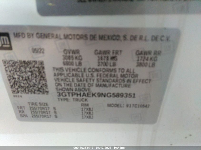 2022 GMC SIERRA 1500 PRO - 3GTPHAEK9NG589351