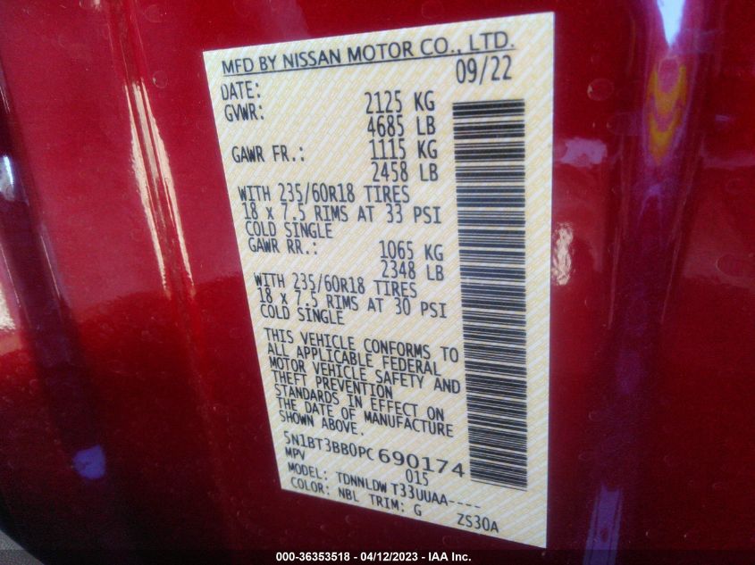 2023 NISSAN ROGUE SV - 5N1BT3BB0PC690174