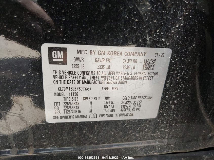 2022 CHEVROLET TRAILBLAZER RS - KL79MTSL5NB098357
