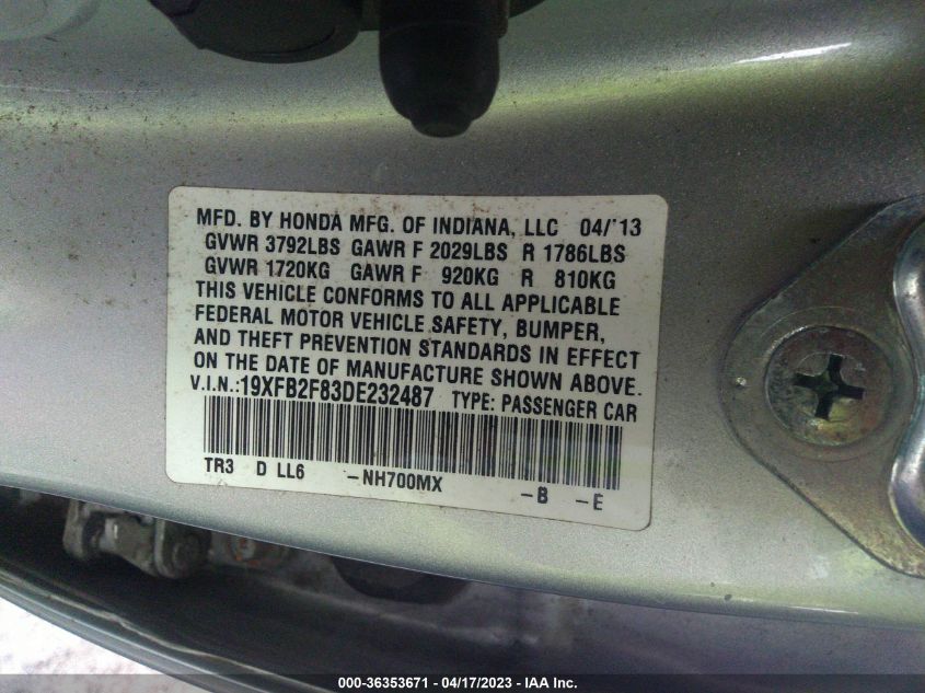 2013 HONDA CIVIC SDN EX - 19XFB2F83DE232487