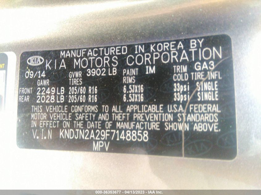 2015 KIA SOUL BASE - KNDJN2A29F7148858