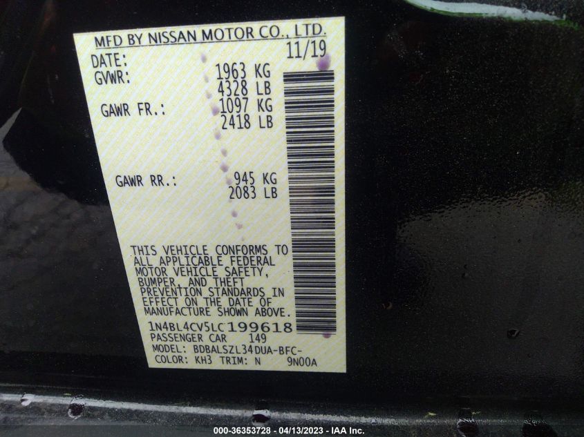 2020 NISSAN ALTIMA 2.5 SR - 1N4BL4CV5LC199618