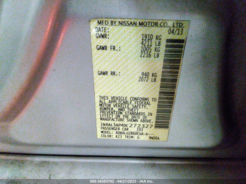 2013 NISSAN ALTIMA 2.5 SV - 1N4AL3AP4DC272327