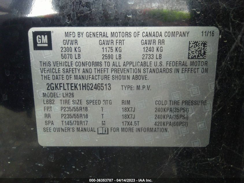 2017 GMC TERRAIN SLE - 2GKFLTEK1H6246513
