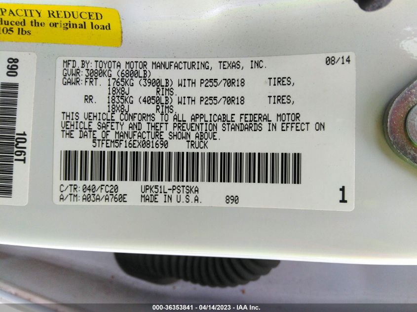 2014 TOYOTA TUNDRA 2WD TRUCK SR5 - 5TFEM5F16EX081690