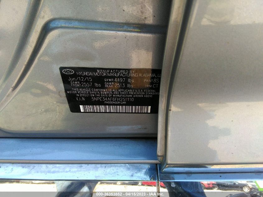 2015 HYUNDAI SONATA 2.4L LIMITED - 5NPE34AF6FH251110