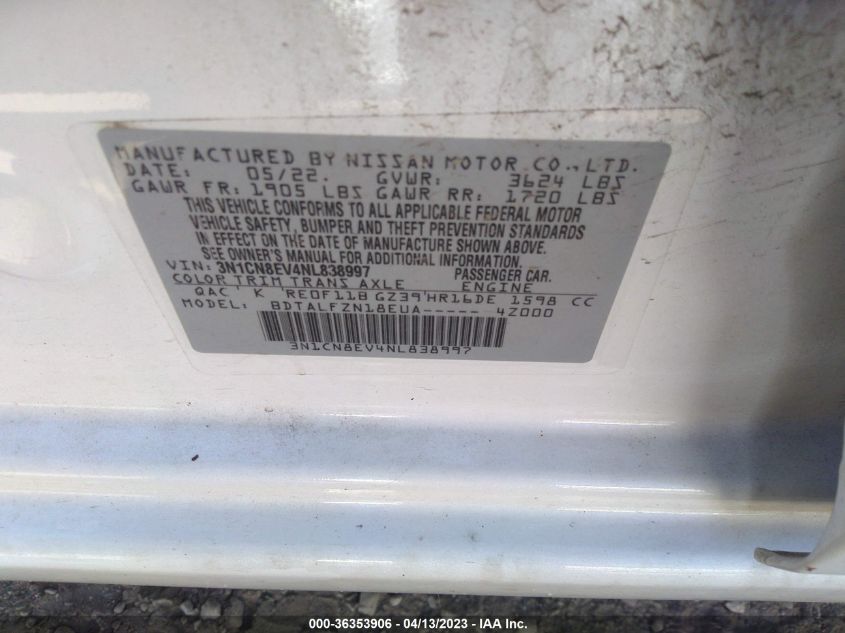 2022 NISSAN VERSA SV - 3N1CN8EV4NL838997