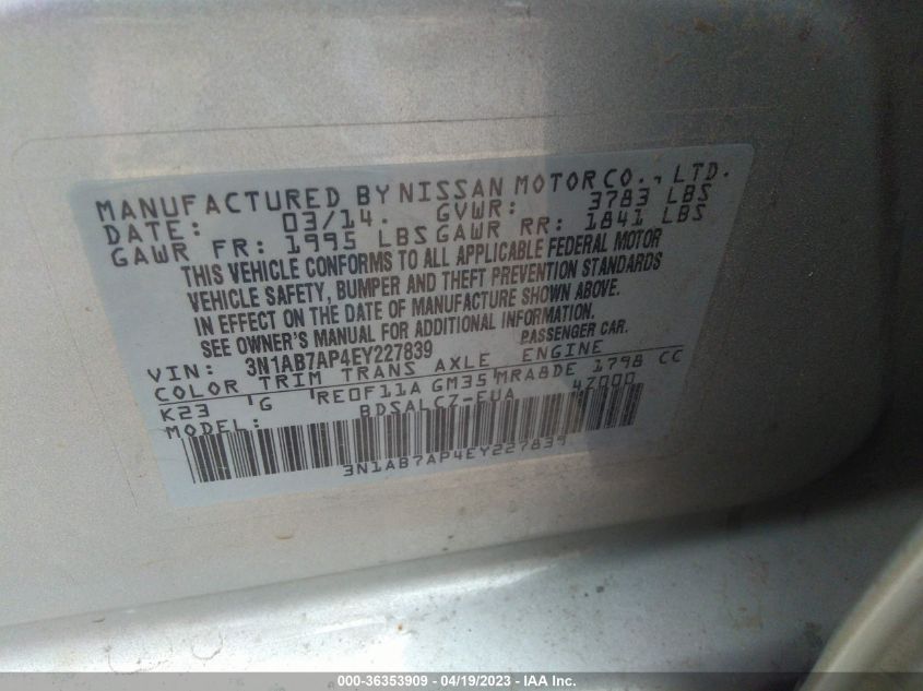 2014 NISSAN SENTRA S - 3N1AB7AP4EY227839