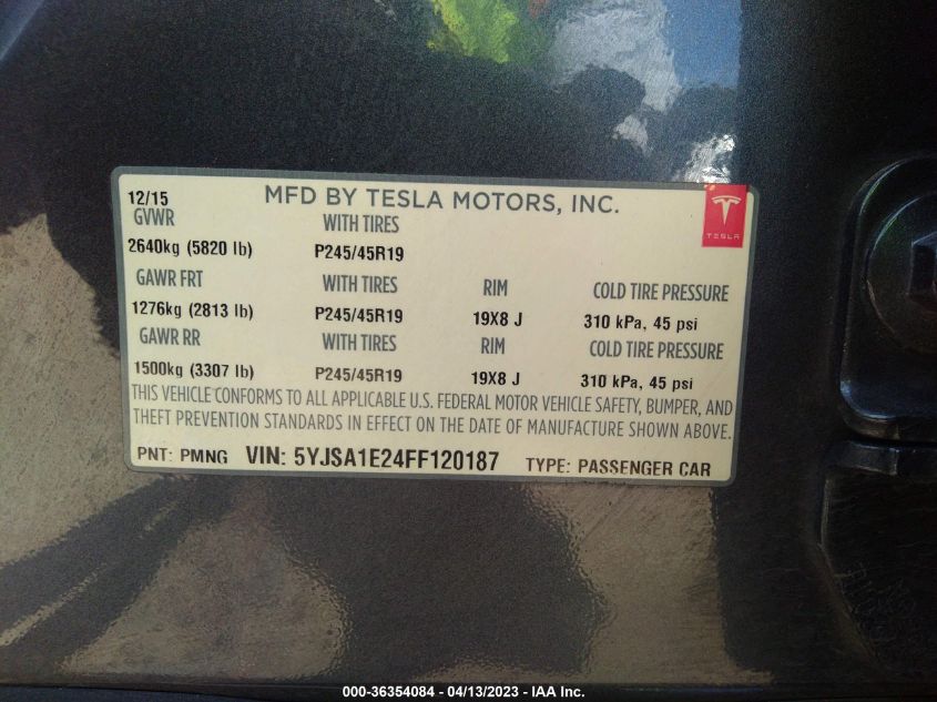2015 TESLA MODEL S 85D/70D/90D/P90D - 5YJSA1E24FF120187