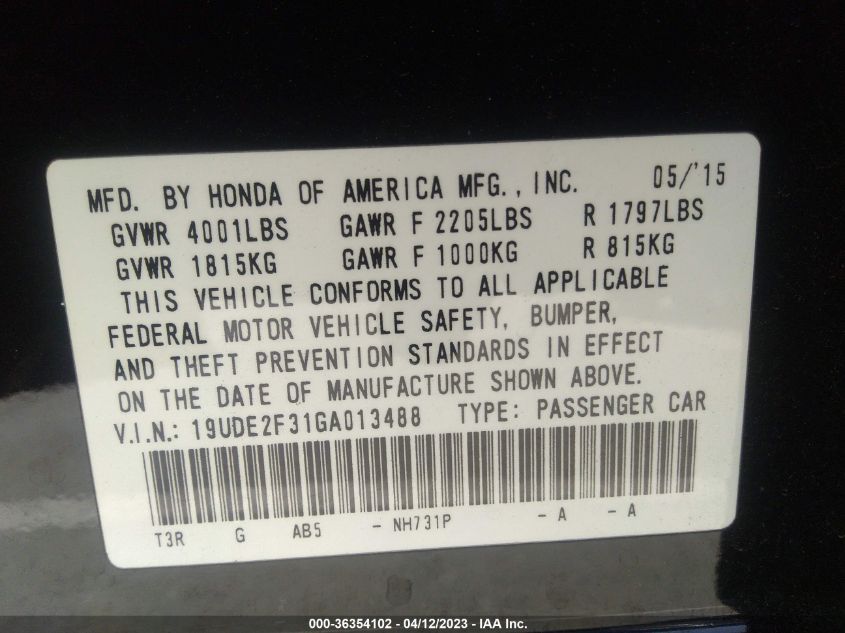2016 ACURA ILX - 19UDE2F31GA013488