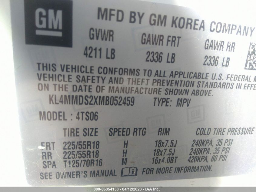 2021 BUICK ENCORE GX SELECT - KL4MMDS2XMB052459
